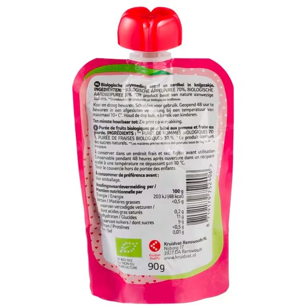 Kruidvat 6+M Bio jahodovo-jablkový lisovací sáčok<br>90g