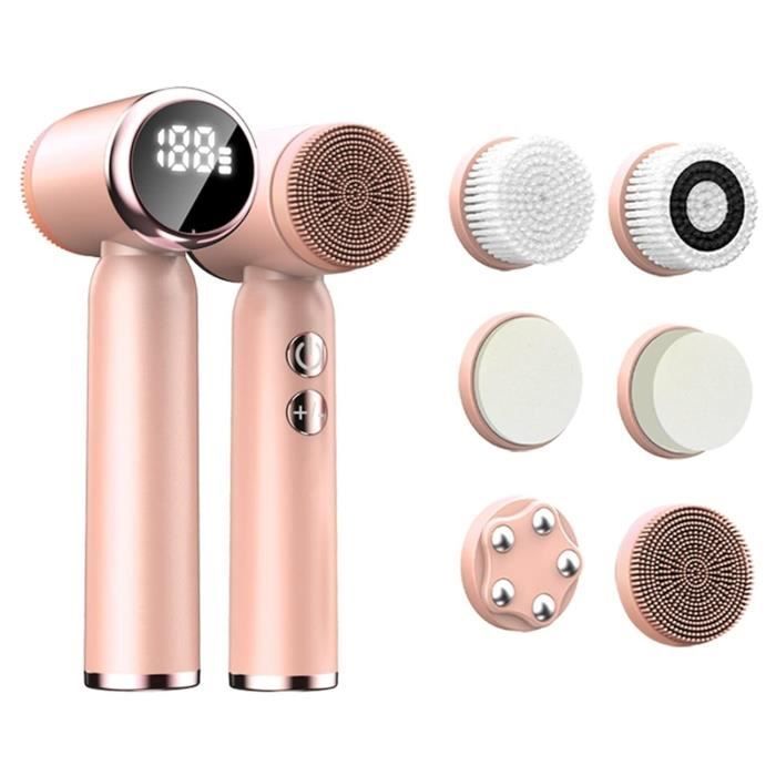 Brosse nettoyante pour le visage, épurateur électrique 6 en 1 pour le visage, rechargeable, étanche IPX6, avec 6 têtes de brosse
