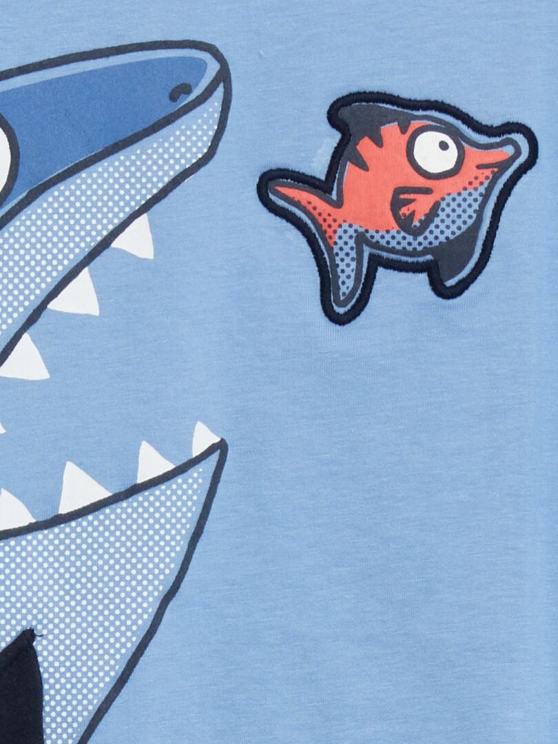 T-shirt met lange mouwen en decoratie - BLAUW