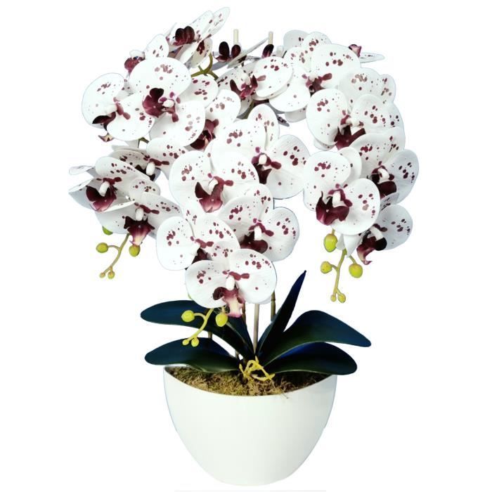 Fleurs artificielles - Damich - Orchidée Damich Spotted White - 3 branches - Blanc spotté