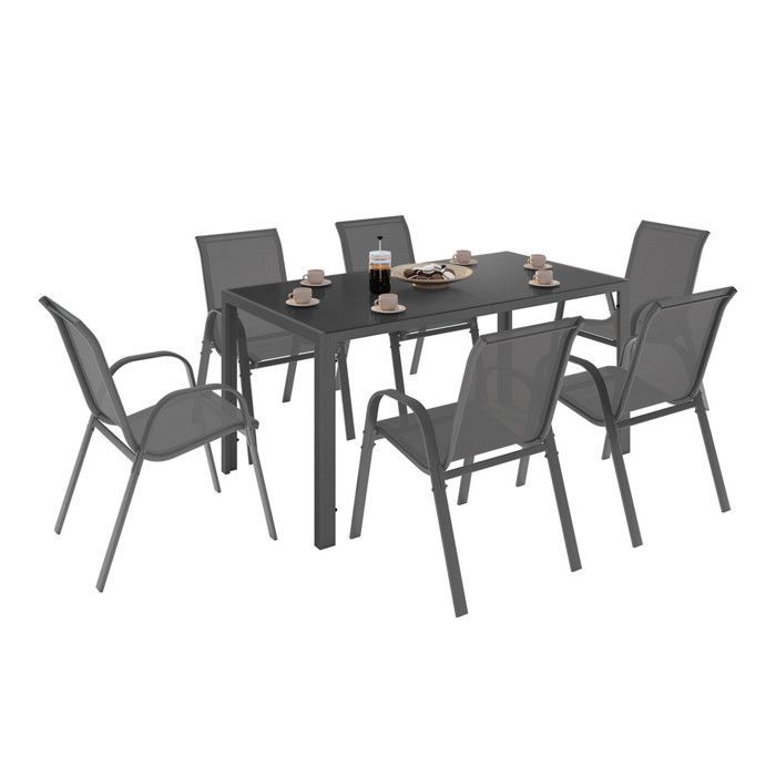 Set di mobili da giardino IDMARKET MADRID: tavolo da 150 cm e 6 sedie impilabili, grigio antracite.