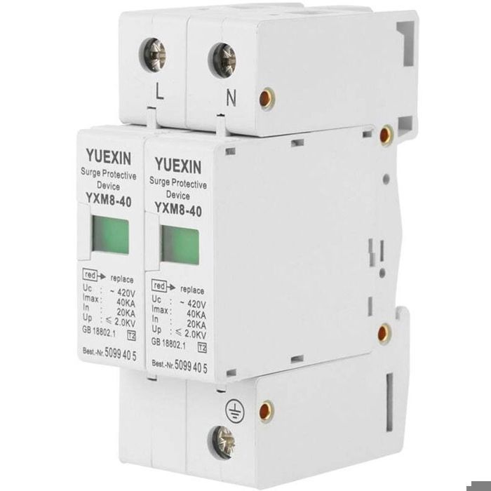 Supresor de sobretensiones de 220 V y 40 kA, 2 polos, para uso doméstico. Dispositivo de protección contra sobretensiones.
