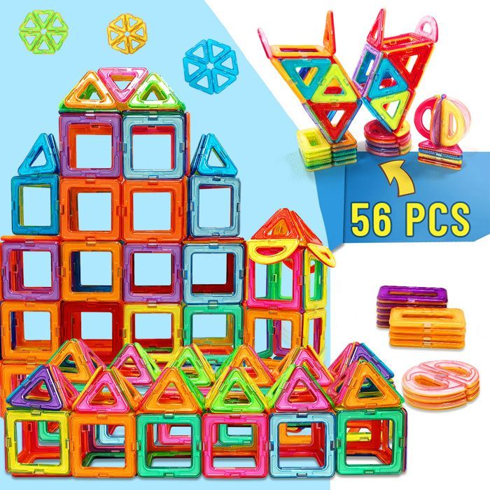 Set de construcción magnético – Juguete educativo para niños – 56 piezas magnéticas de colores – Ciencia, tecnología, ingeniería y matemáticas (STEM) y creatividad