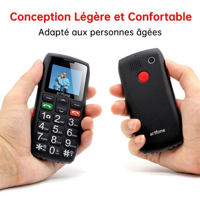 Artfone C1 4G Téléphone Portable Pour Senior - Grandes Touches - Bouton SOS pour Personnes âgées - 1.8