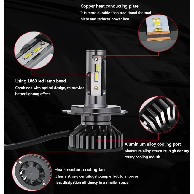 2 lampen, H4 LED-lampen, 10000LM koplampen voor auto en motor, vervangende autolampen voor halogeenlampen en xenonkits, 12V