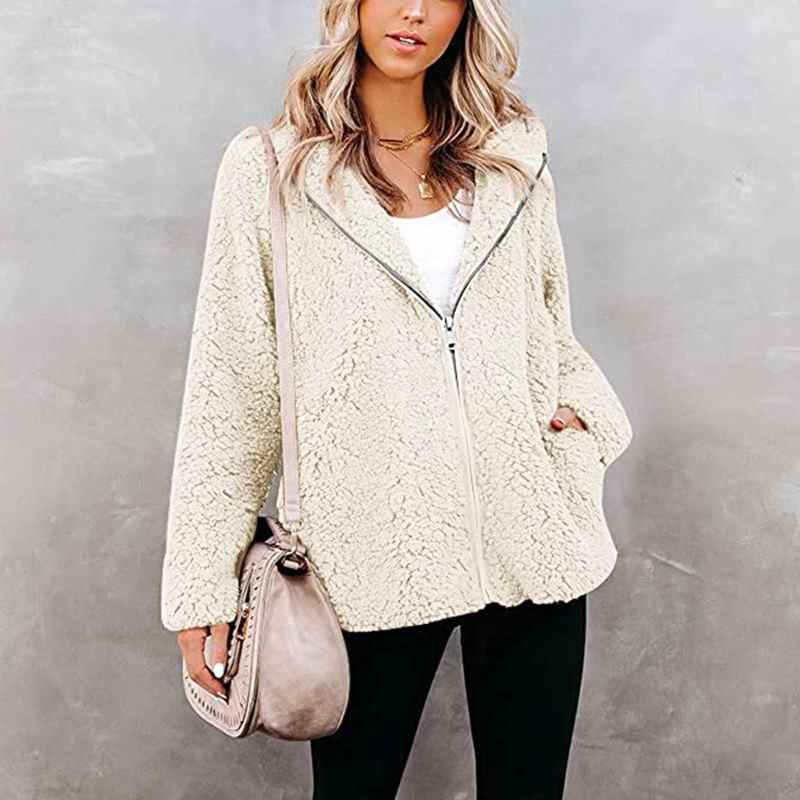 Fleece Sherpa Jacket hooded women Zip Up winter jacket autumn and winter new Oversized Coat warm outwear coat female
