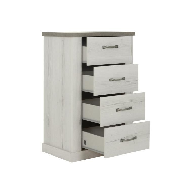 Cómoda de 4 cajones - Natural Ancho: 72,4 Alto: 107,8 Profundidad: 44,9 - Decoración blanco roto - Chamonix -