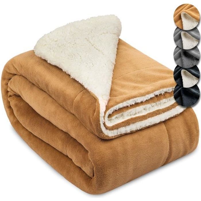 Manta Beautissu Alina Sherpa 220x240 cm, suave, XXL – Manta de forro polar con aspecto de piel de cordero - Beige-Blanco