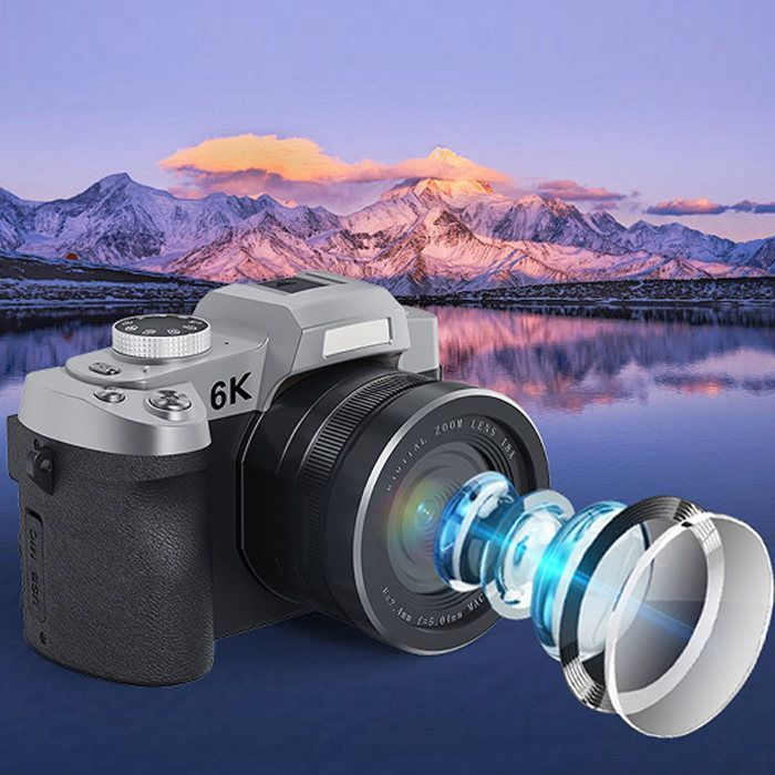 Fotocamera digitale OMABETA con flash, 6K UHD, 84 MP, zoom 18x, autofocus, Wi-Fi, accessorio fotografico, nera.