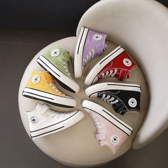 Baskets Toile Mixte Enfant Haute Chaussures Léger Respirante Antidérapant Pour Garcon et Fille - Vert