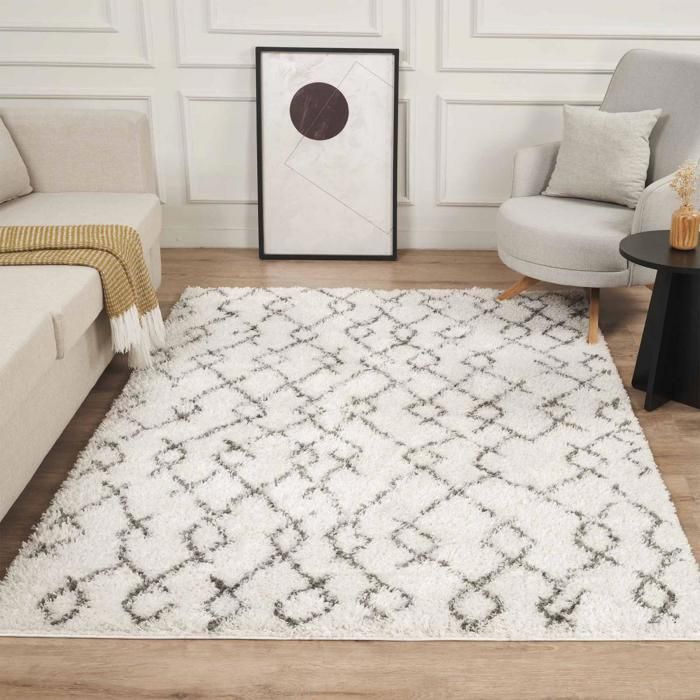 Tapete berbere 240x320 com padrão étnico tecido LYN4 BENYLE B creme