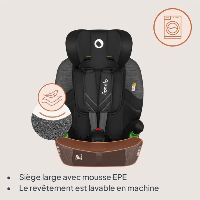 Silla de coche convertible LIONELO Levi Fix i-Size - ISOFIX - 76-150 cm - Asiento ancho - Grupo 1/2/3 - Gris