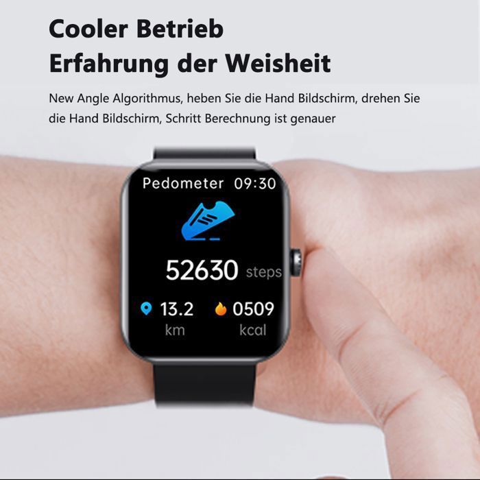 Unisex smartwatch met 1,9 inch touchscreen, telefoonfunctie, complete fitness tracker, geschikt voor sport en dagelijks gebruik.