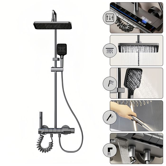 Thermostatic Shower Column for Bathroom, 4-Jet Shower Head, Height-Adjustable Rain Shower, LED Display