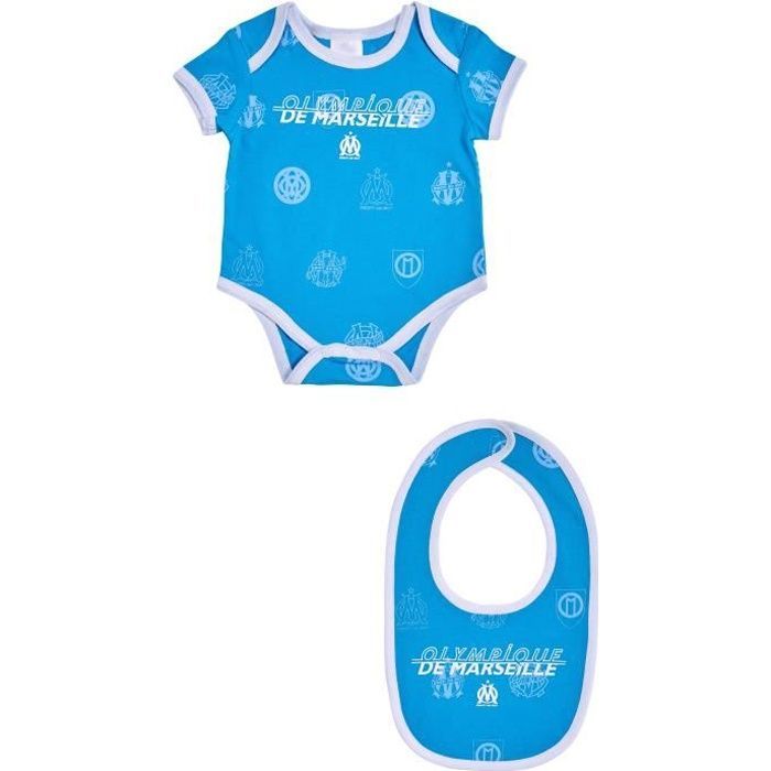 Body bavoir bébé - OLYMPIQUE DE MARSEILLE - OM - Coton - Bleu - Garçon