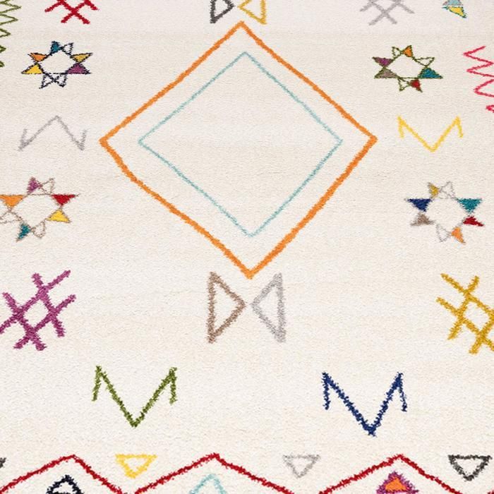 Tapete berbere 200x290 com padrão étnico tecido LYN5 JADIDA creme