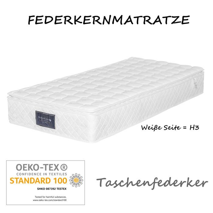 Colchón de 90 x 200 cm - Muelles ensacados de 7 zonas con espuma fría - 25 cm - 100 % certificado Oeko-Tex - Firmeza H3