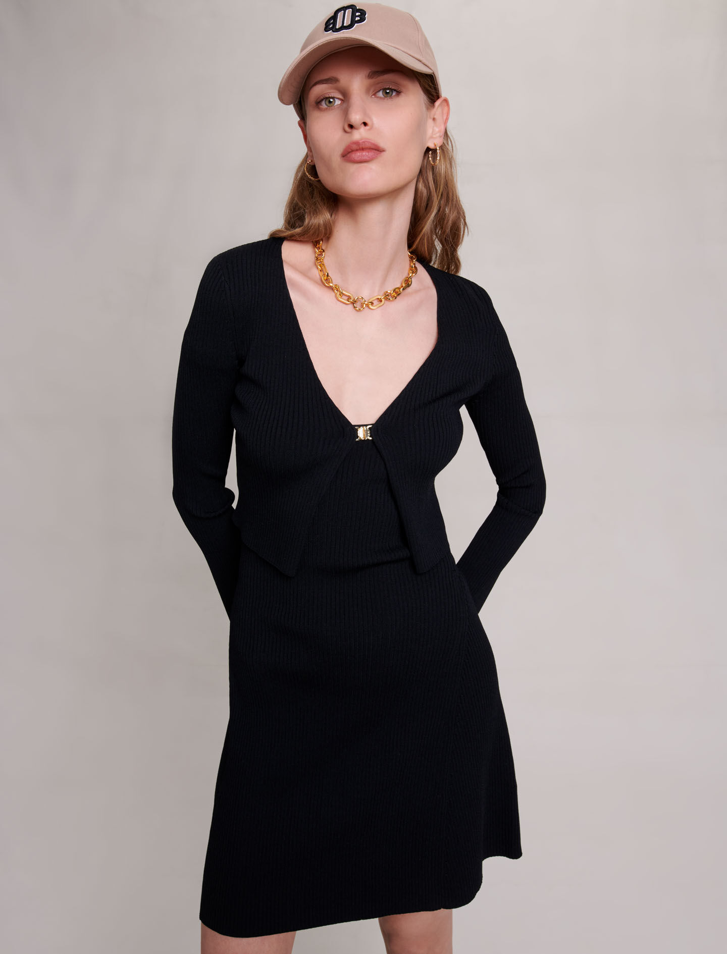 Rochie tricotată 2 în 1 - Negru