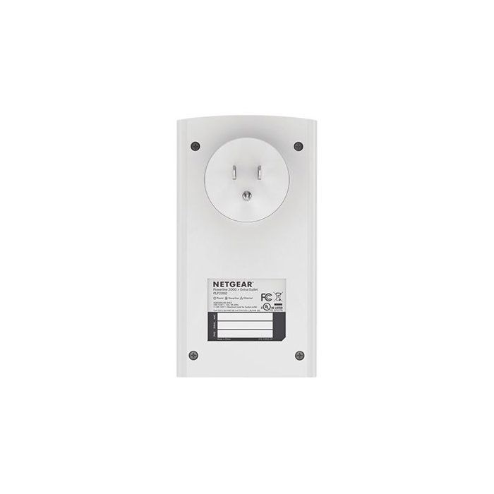 NETGEAR 2er-Pack Powerline-Adapter (2000 Mbit/s) – 2 x 10/100/1000 RJ45-Anschlüsse – mit integrierter Steckdose PLP2000-100FRS