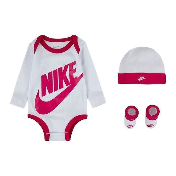 Conjunto de 3 piezas: gorro, body y botines Nike Futura Logo.