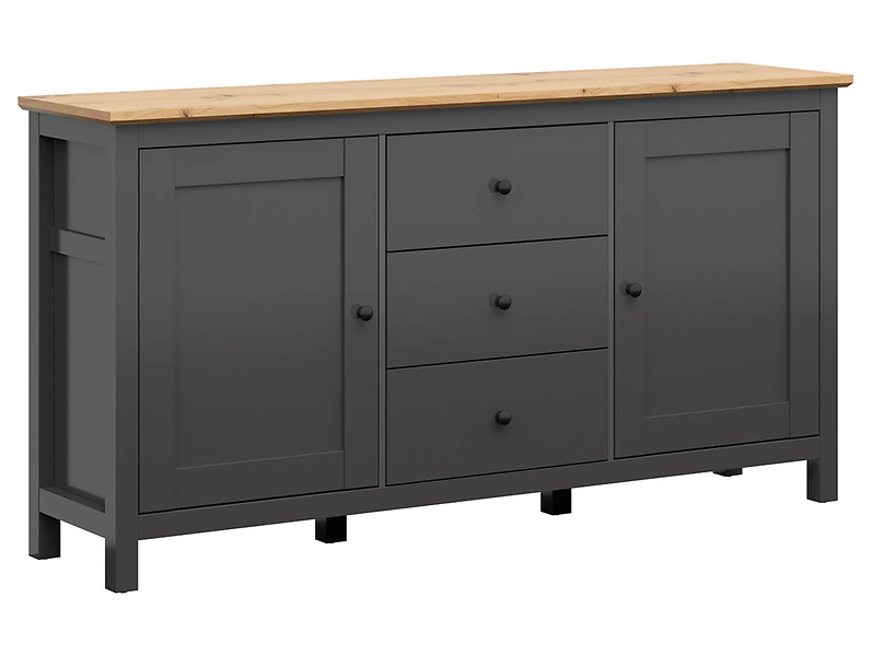 Komoda Hesen 186 cm z 2 drzwiami i 3 szufladami grafit/dąb artisan