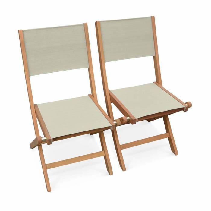Sillas de jardín en madera y textilene - Almería Gris Topo - 2 sillas plegables en madera de eucalipto aceitada y textilene