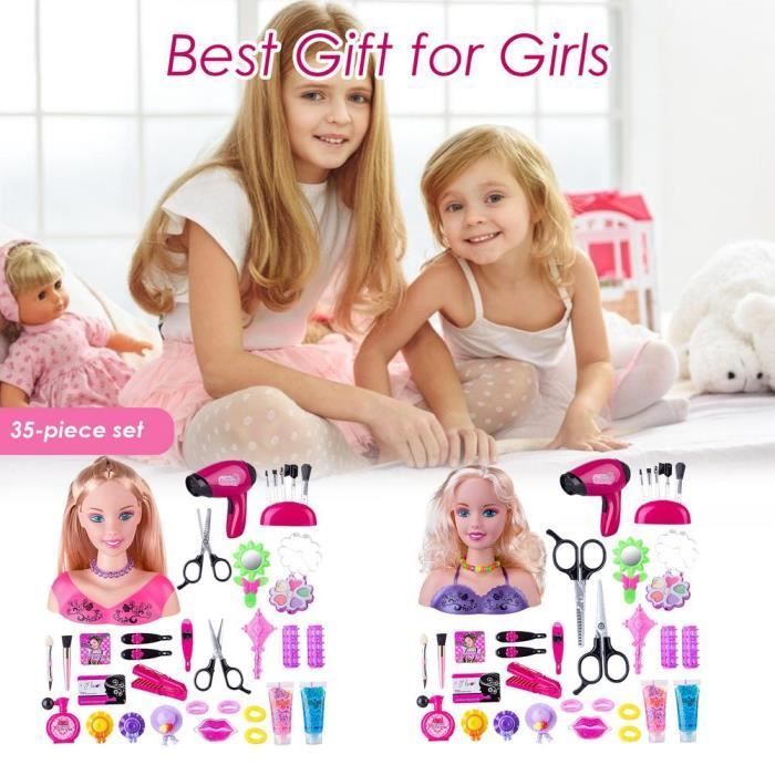 Cabeza de lujo para peinado y maquillaje, 35 accesorios para el cabello y el maquillaje, juguete para niños de 3 años en adelante.