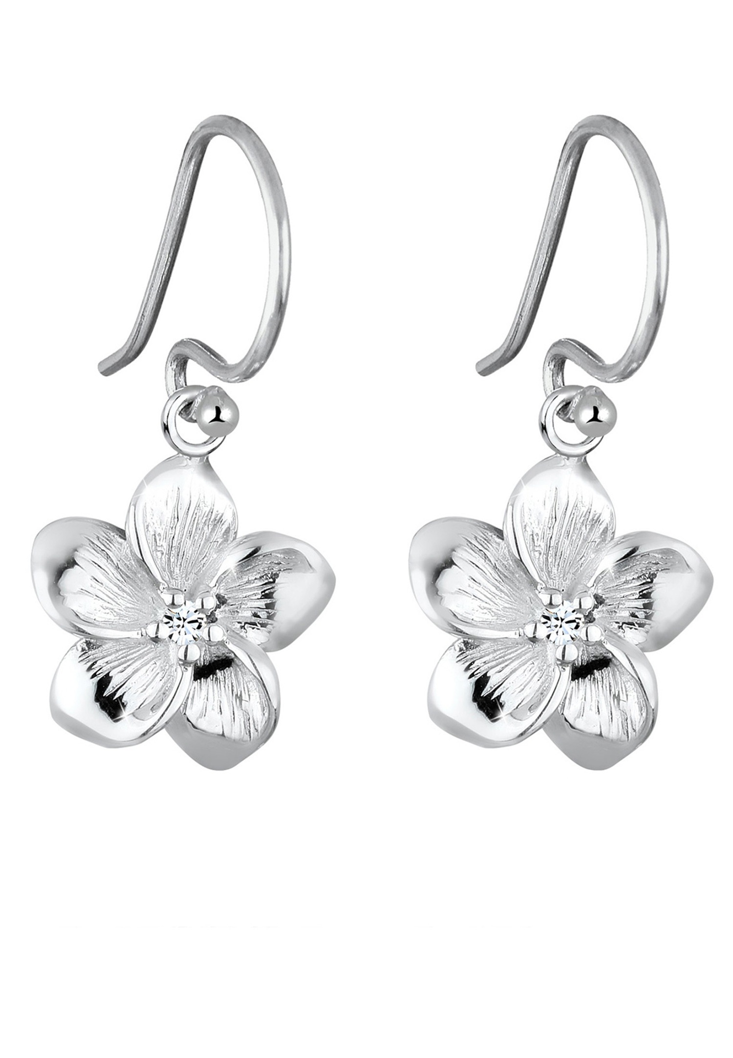 Elli Femmes Pendentif d'oreilles Fleur de Frangipanier Pendentif Tendance avec Cristal en Argent Sterling 925