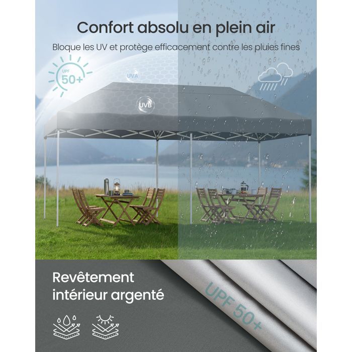 Gazebo, Sun Protection, Garden Tent, Portable, with Walls, Outdoor Use, 6 x 3 m, Grey