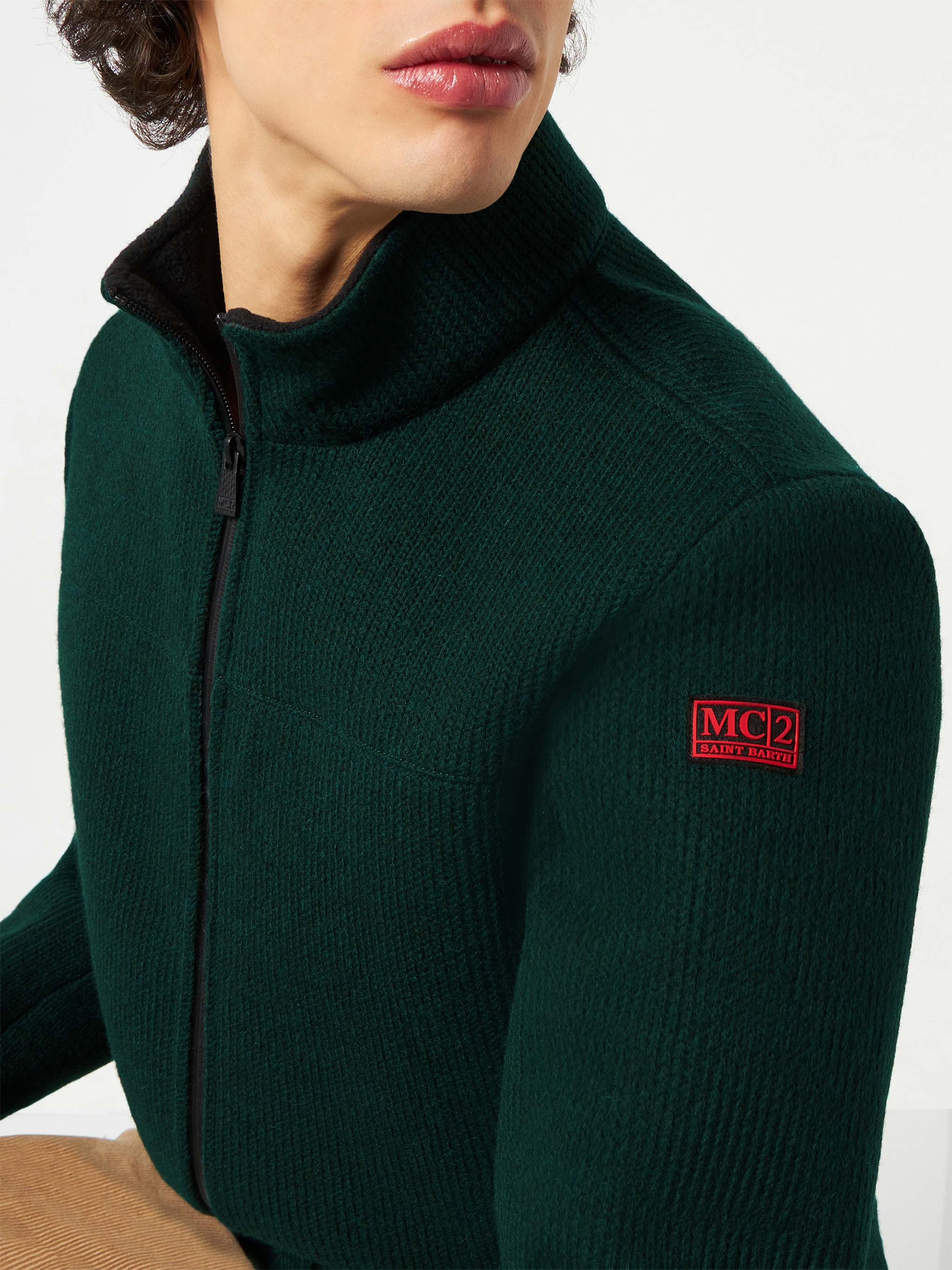 blouson aviateur vert côtelé pour homme
