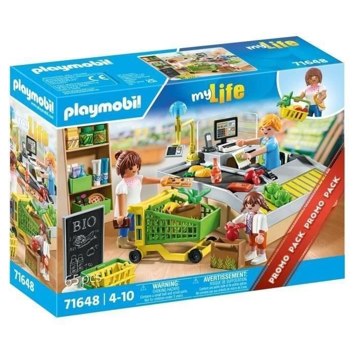 PLAYMOBIL 71648 Cassa del supermercato, My Life Shopping, Confezione promozionale, 65 pezzi, Età 4+