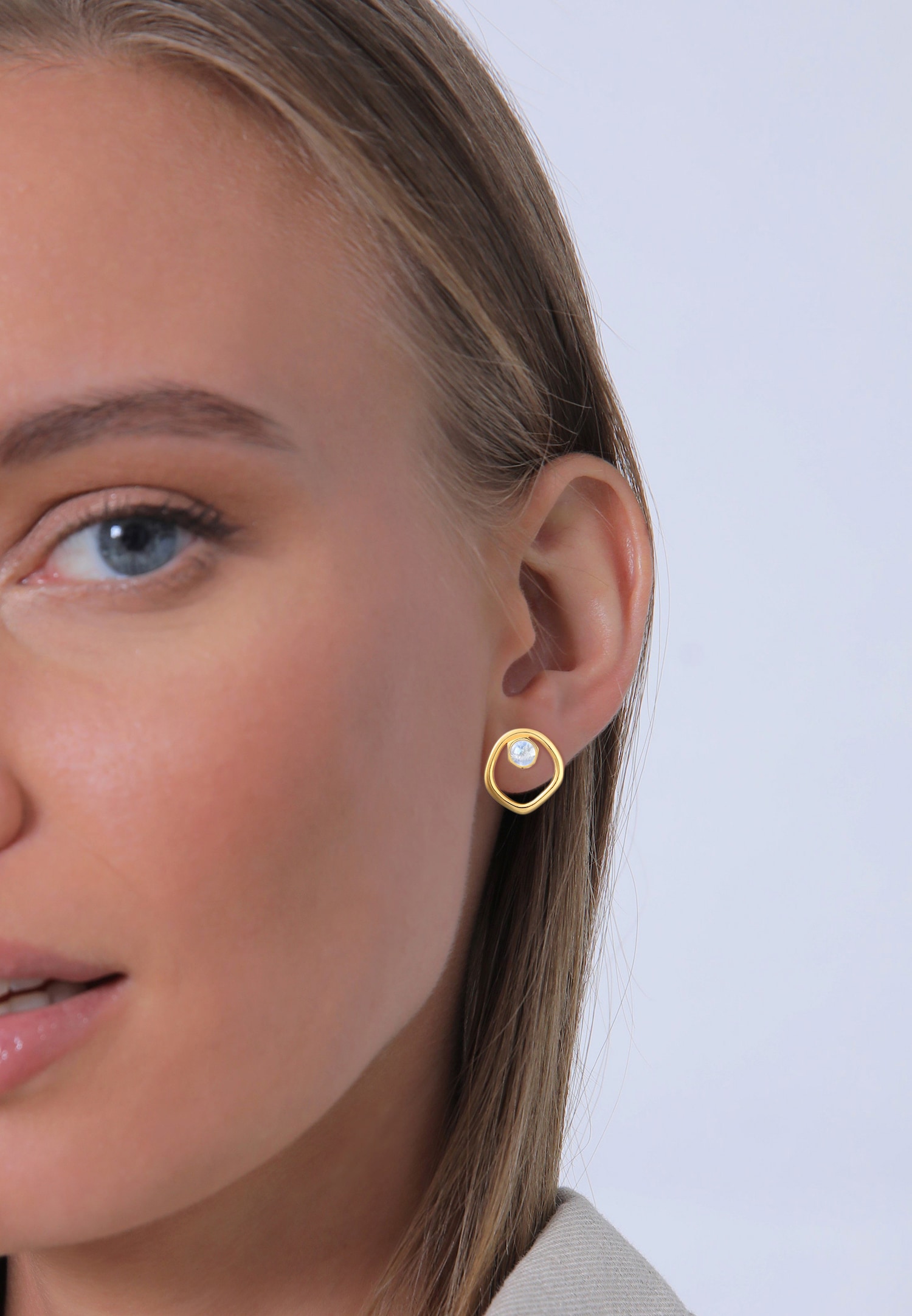 Elli PREMIUM Cercle Organique Élégant avec Pierre de Lune Boucles d'Oreilles Femme - (925/1000) Argent Plaqué Or