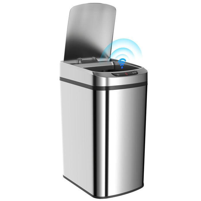 Cubo de basura automático para cocina - HOMCOM - 12 L - cubo con sensor y tapa - acero inoxidable - 28 x 22 x 41 cm - plata