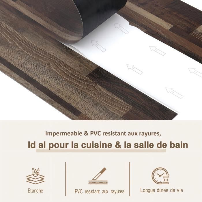 Revêtement de sol PVC - Dalles autocollantes - 5,02 m² - pour Salon - Imperméables - 36 pièces - Marron