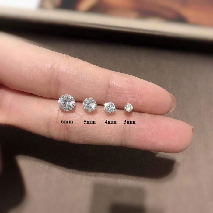 Earrings - BIGILANTUH - Set of 4 - Cubic Zirconia - Hypoallergenic - Diameter 3/4/5/6mm