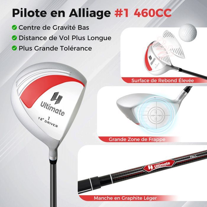 Bolsa de golf trípode para mujer COSTWAY, juego de 9 palos de golf con bolsa de transporte portátil y 3 protectores de cabeza rojos.