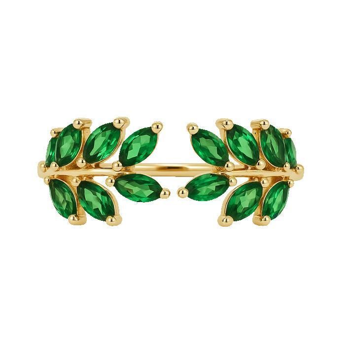 Bague femme plaqué or 18 carats – Design feuillage élégant – Zirconium verts taille marquise – Bijou raffiné tendance – cadeau Noël