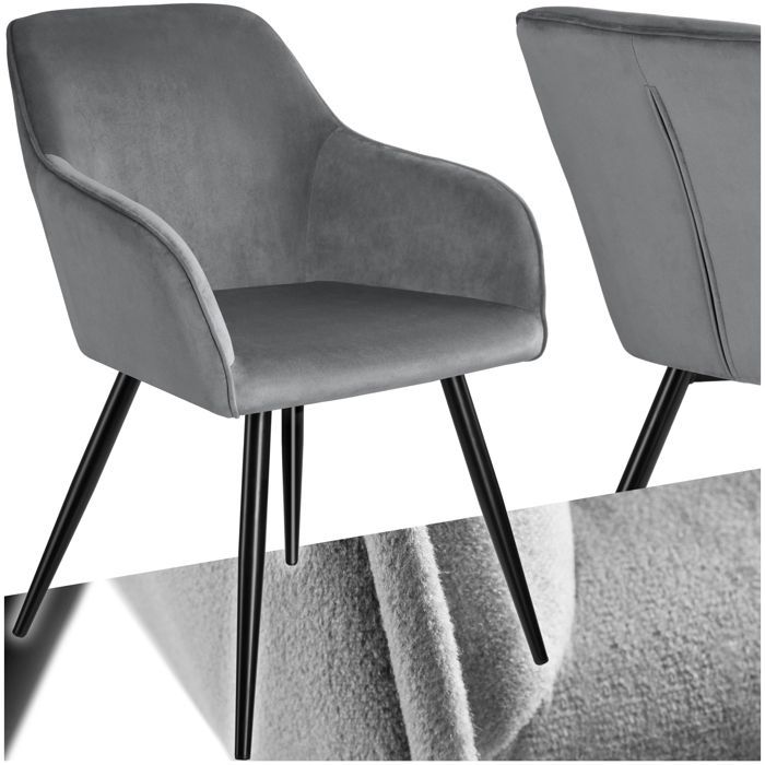 Sedia - TECTAKE - Sedia da pranzo MARYLIN in velluto con gambe in acciaio nero - Grigio/Nero