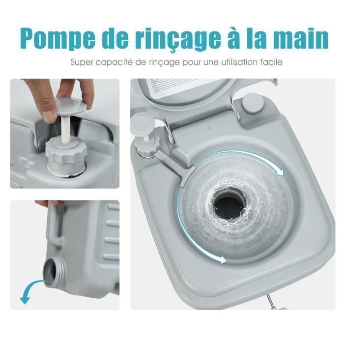 COSTWAY Portable Camping Toilet with Detachable 20L+10L Tanks, Ergonomic Handle, Sealing Device, for Travel and Boat Use, 100KG Capacity, Grey
