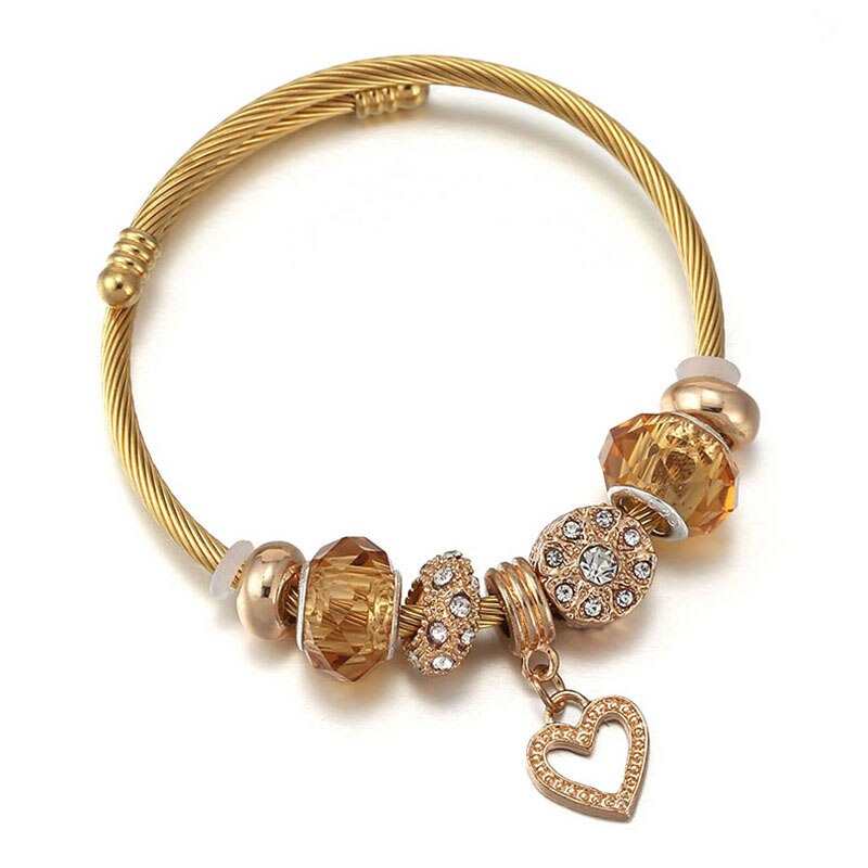 Pulseira de aço inoxidável com pingente de coração dourado para homens e mulheres, joia de marca da moda, presente, novo estilo 2021