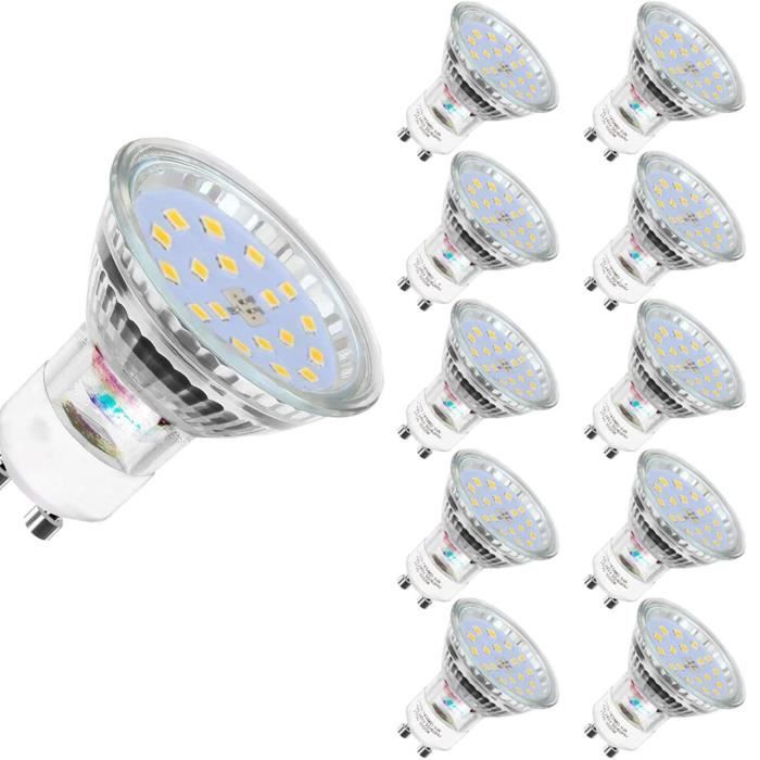 Paquete de 10 bombillas LED GU10 de 5W, equivalentes a bombillas halógenas de 60W, 560LM, blanco frío 6000K, no regulables.