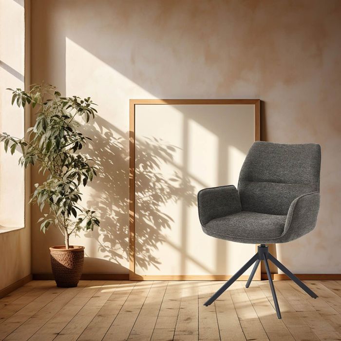 CARLOTTA - Set of 6 Swivel Dining Chairs, Anthracite Grey Fabric