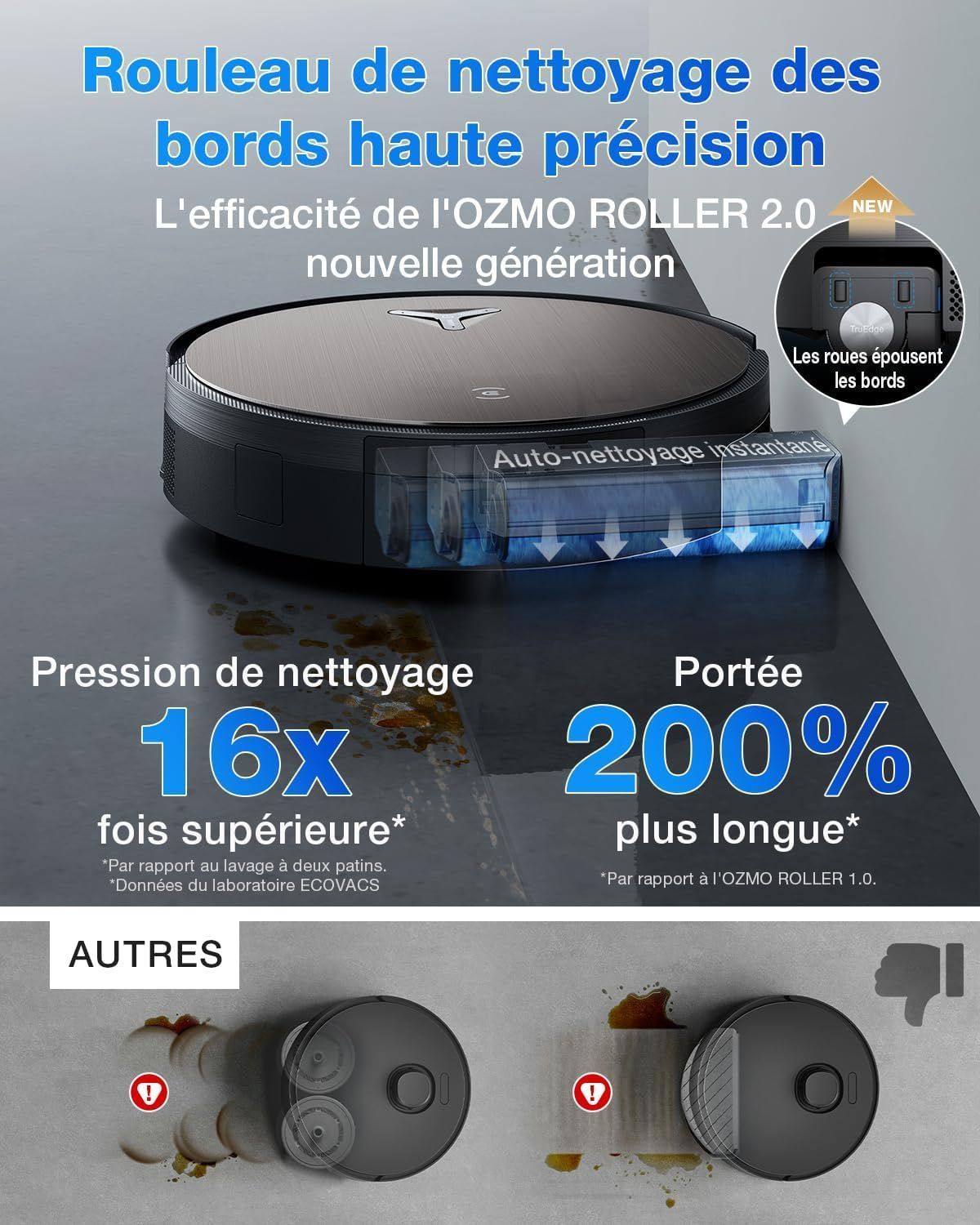 ECOVACS X11 PRO OMNI - Robot aspirador y fregador con función de chorro - 19500 Pa - Potencia ultrarrápida PowerBoost - Rodillo OZMO 2.0 - ZeroTangle 3.0