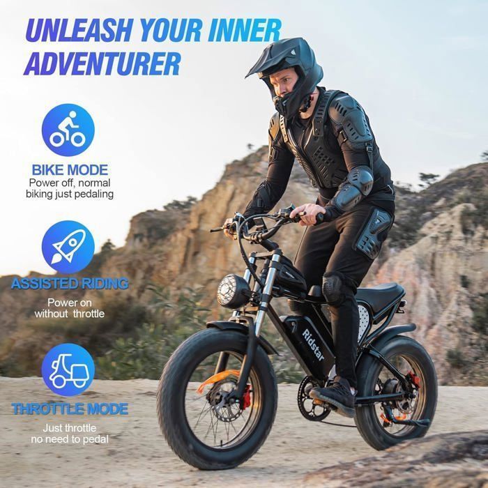 Ridstar Q20 - Vélo électrique - Moteur 1500w - Batterie 48V 20Ah - Autonomie 120KM - Max   55KM/H - Roues 20