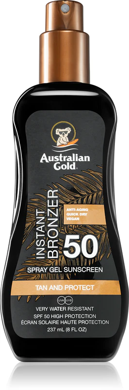 Protetor solar em gel spray Australian Gold com bronzeador instantâneo FPS 50