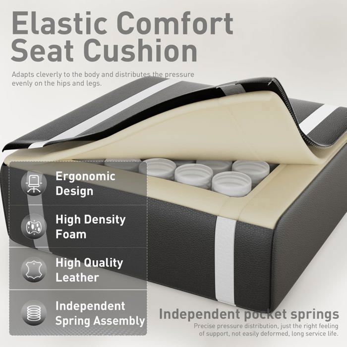 ECOFURNIX Fauteuil de Bureau Massant, Fauteuil Gaming Réglable avec Coussin de Massage Lombaire et Repose-Pieds, Noir et Blanc