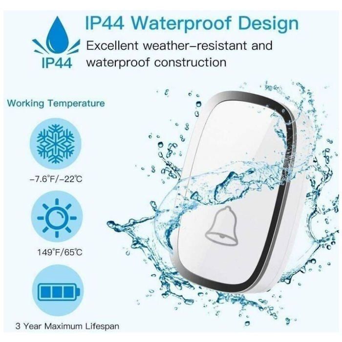 Doorbell and Chime - PZCC - Wireless - 300 Meter Range - 36 Melodies - Adjustable Volume