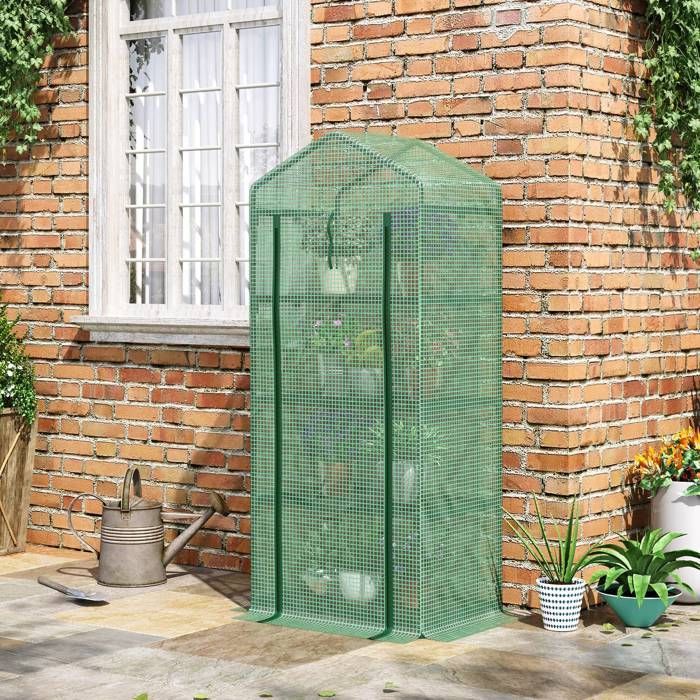 Serre de jardin - Outsunny - PE étagères 4 niveaux balcon bâche renforcée 140 g/m² fleurs - acier - 70x50x160cm - vert