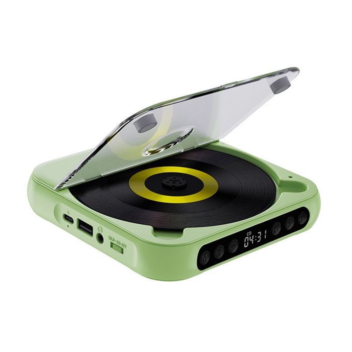 Bluetooth-CD-Player – Mini-CD-Player, tragbar, schlank und leicht – vielseitig – kompatibel mit CDs und USB – 135 x 135 x 25 mm, Grün