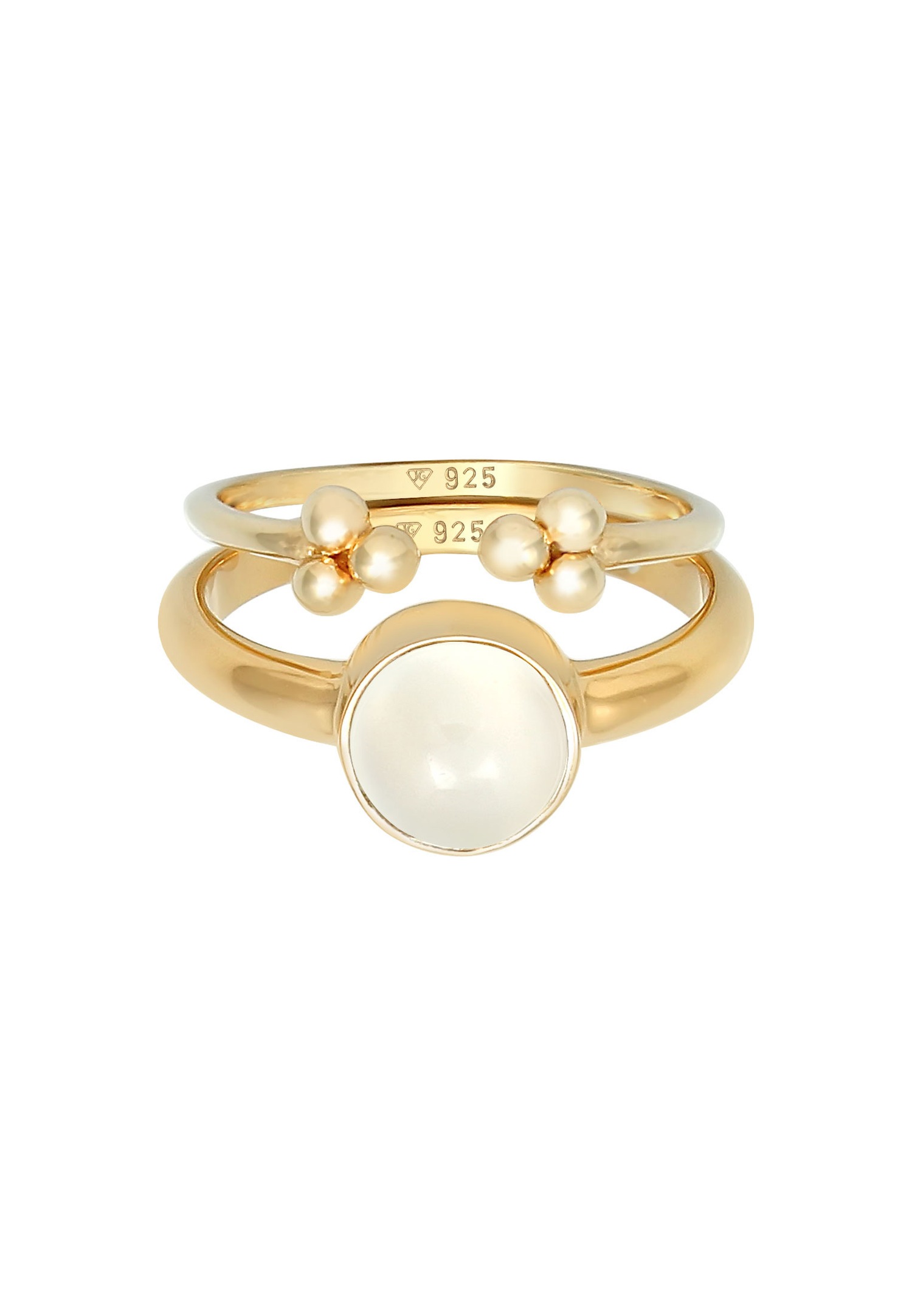 Elli PREMIUM Duo pour dames Classique Elégant Tendance Minimal avec pierre de lune en argent sterling 925 plaqué or